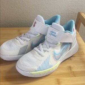 Kids White and Blue Athletic Shoes